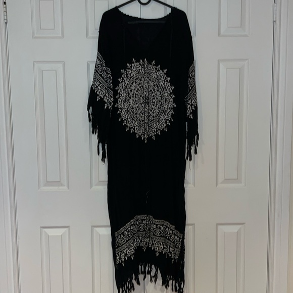Vintage style Boho chic white black dress with fringe details Sz M - Picture 4 of 13